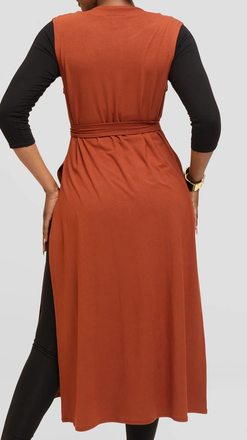 Vivo Chela Sleeveless Waterfall in Jersey - Dark Rust