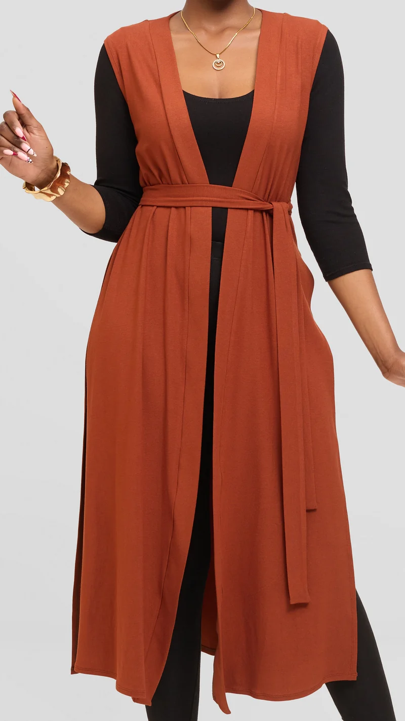 Vivo Chela Sleeveless Waterfall in Jersey - Dark Rust