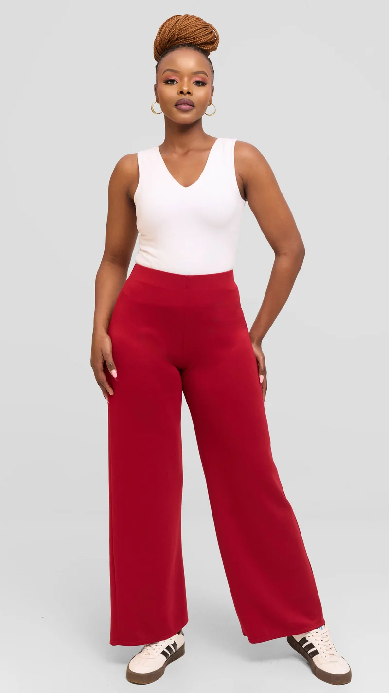 Vivo Wide Leg Pants in Scuba - Dark Red