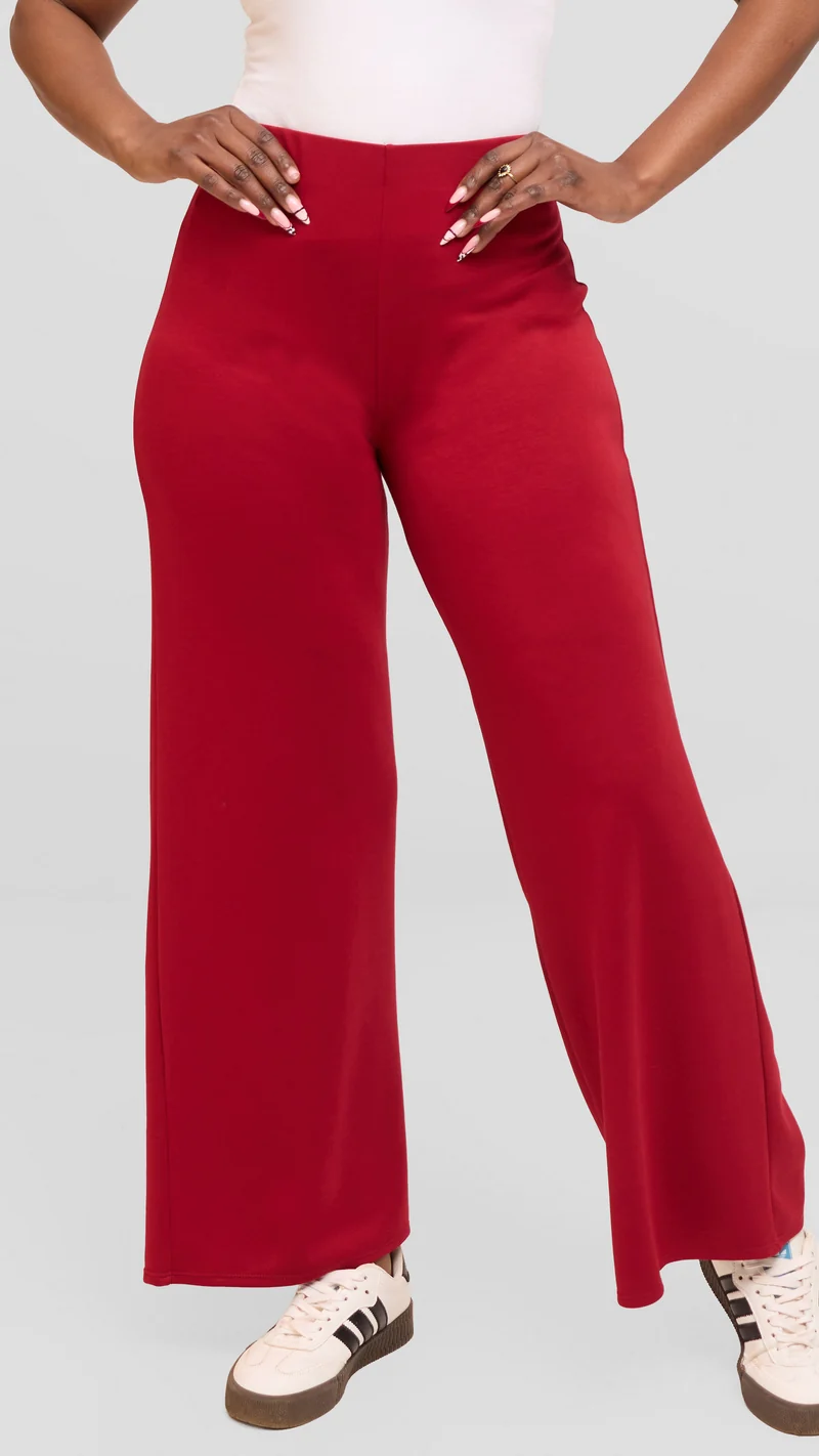 Vivo Wide Leg Pants in Scuba - Dark Red