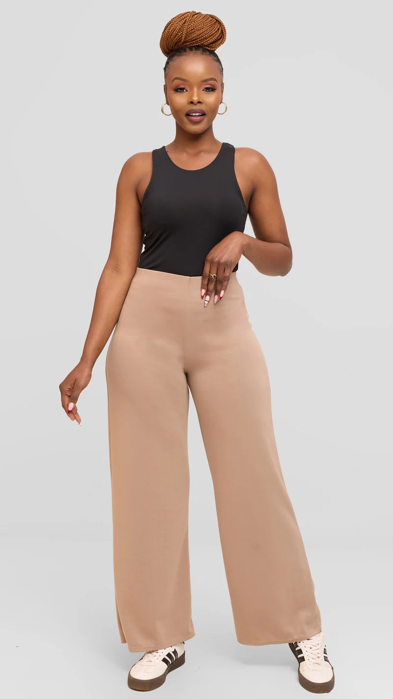 Vivo Wide Leg Pants in Scuba - Taupe
