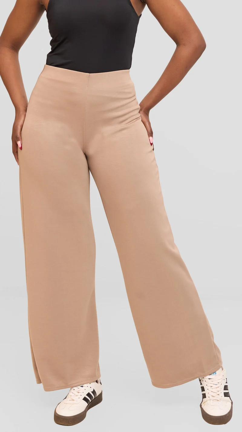 Vivo Wide Leg Pants in Scuba - Taupe