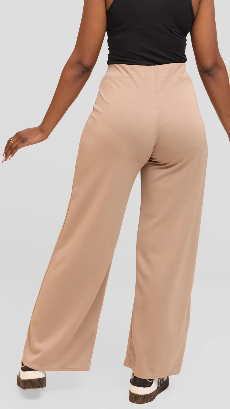 Vivo Wide Leg Pants in Scuba - Taupe