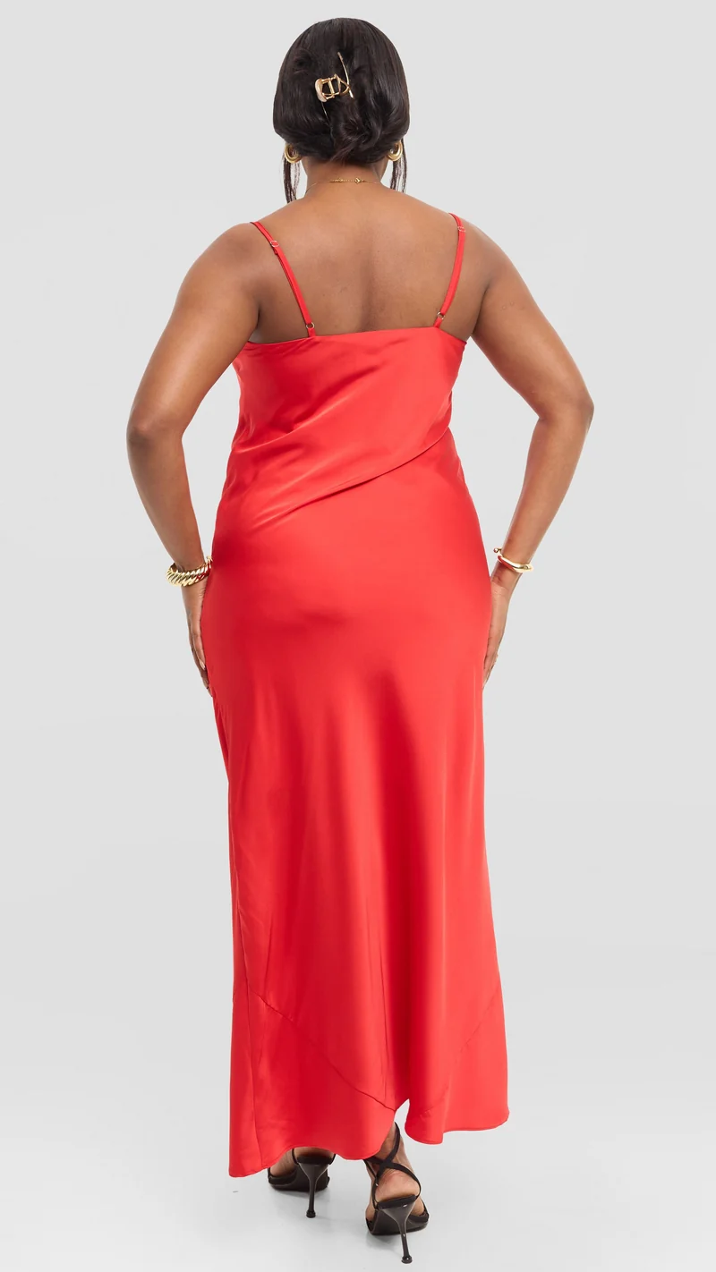 Vivo Studio Cowl Neck Maxi Dress in Satin - Red