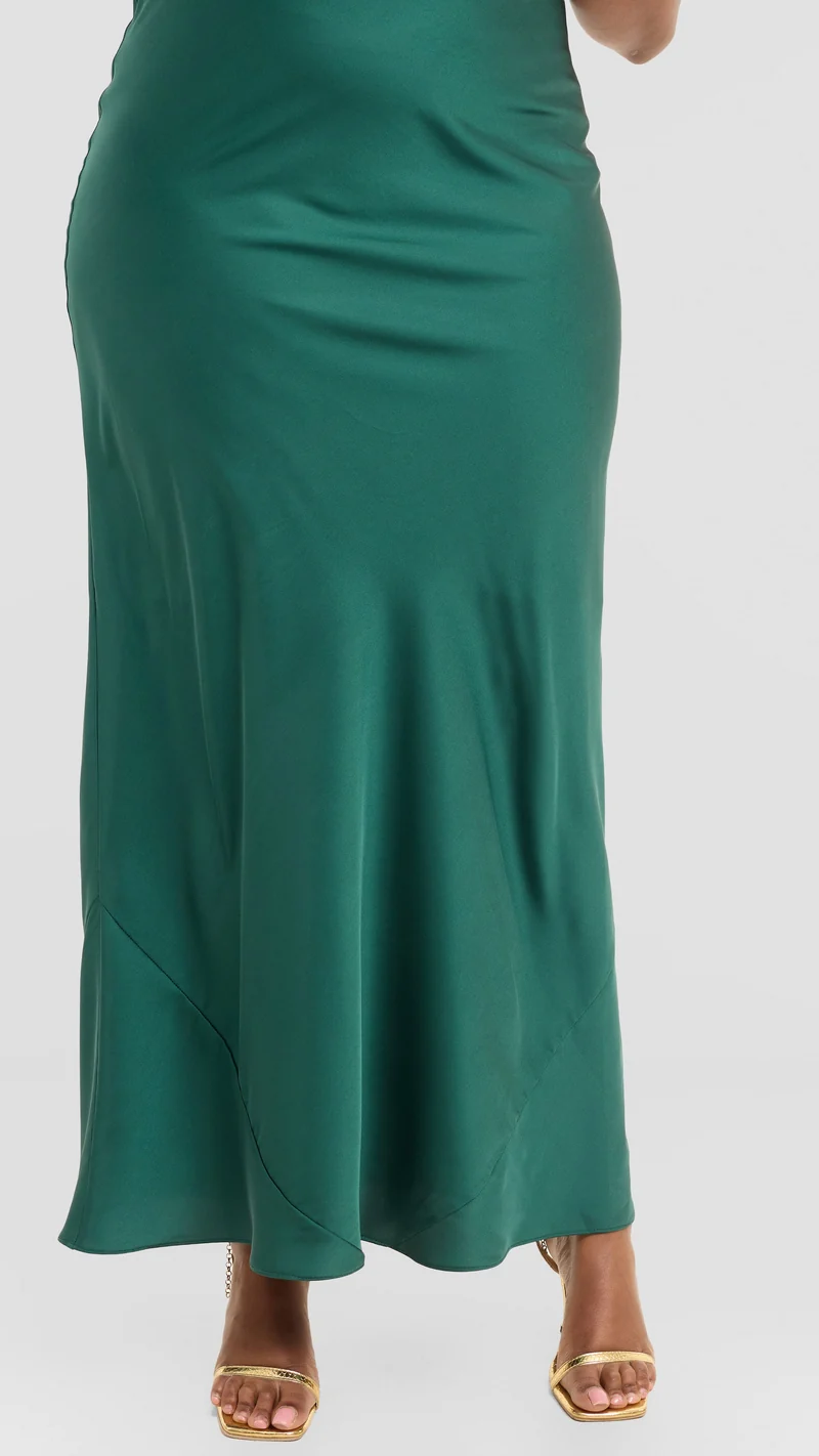Vivo Studio Cowl Neck Maxi Dress in Satin - Dark Green