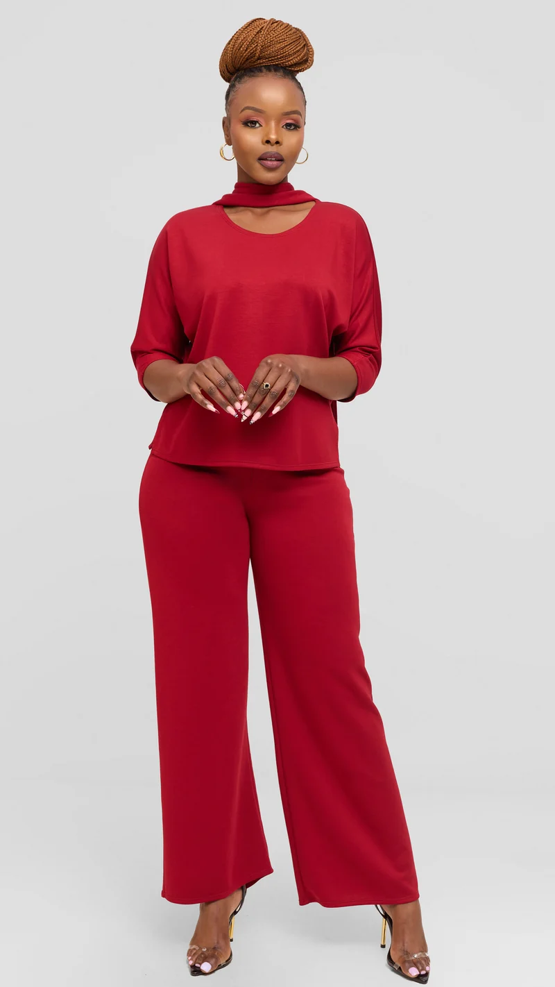 Vivo Front Tie Top in Scuba - Dark Red