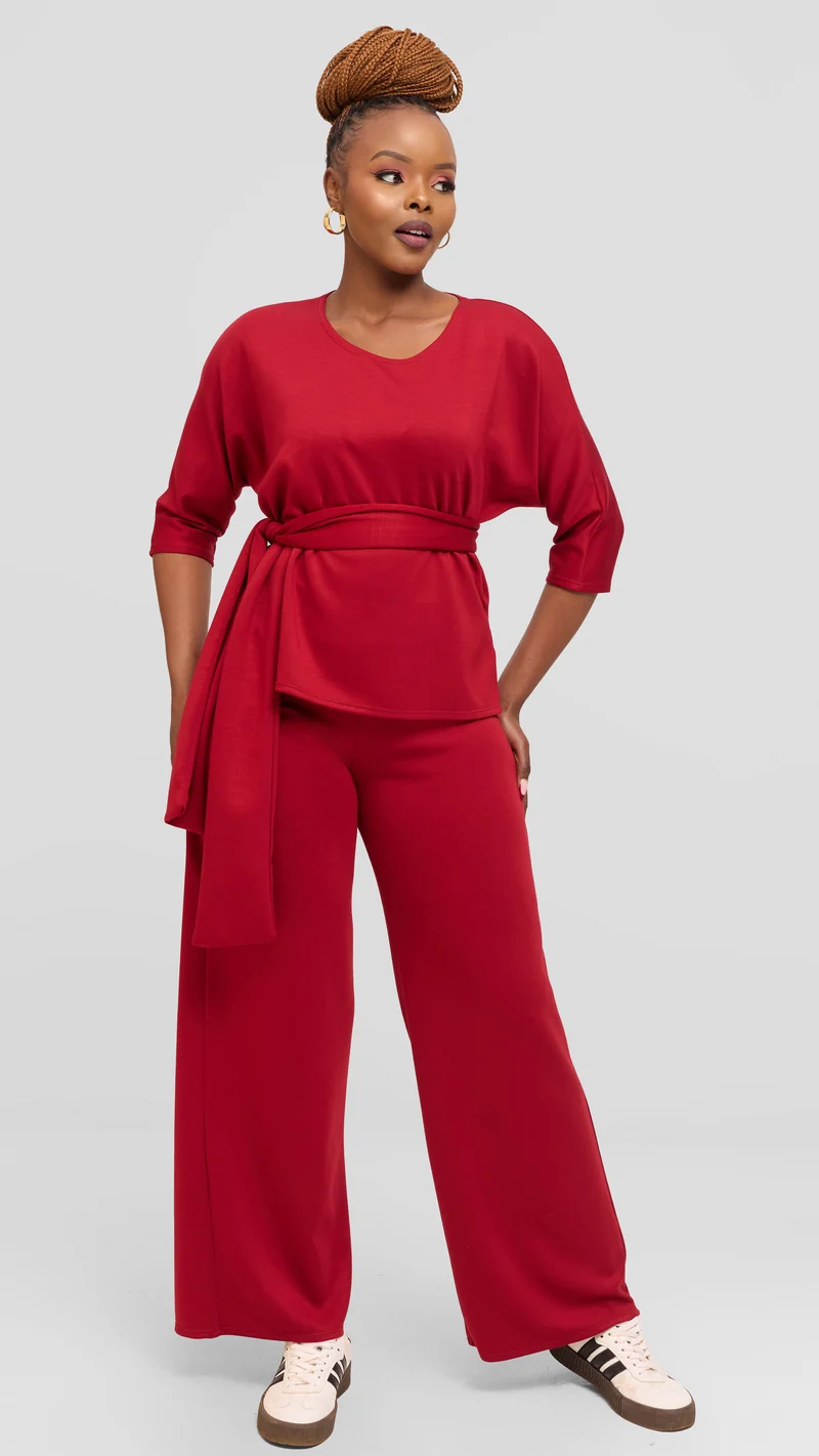 Vivo Front Tie Top in Scuba - Dark Red