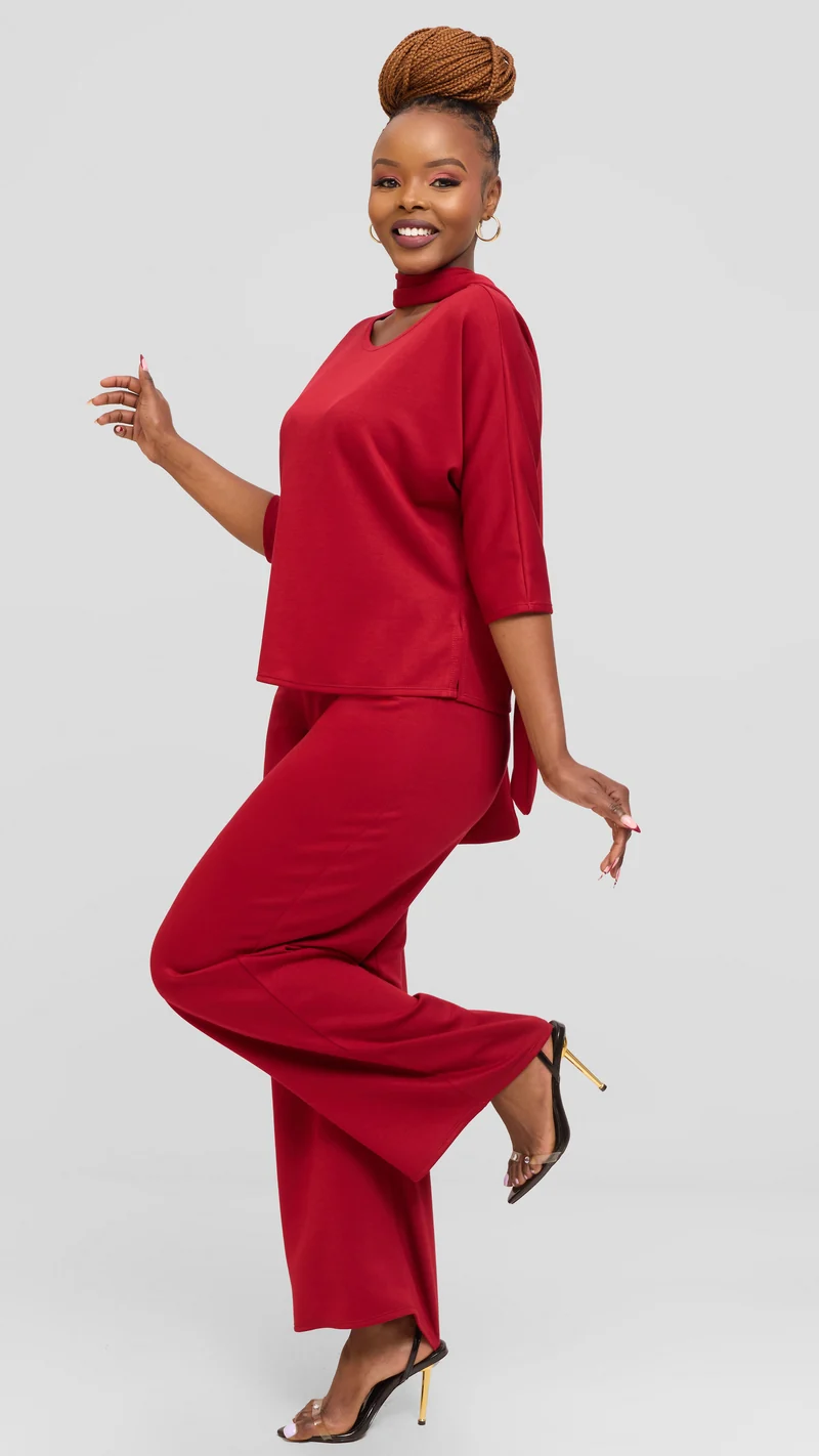 Vivo Front Tie Top in Scuba - Dark Red