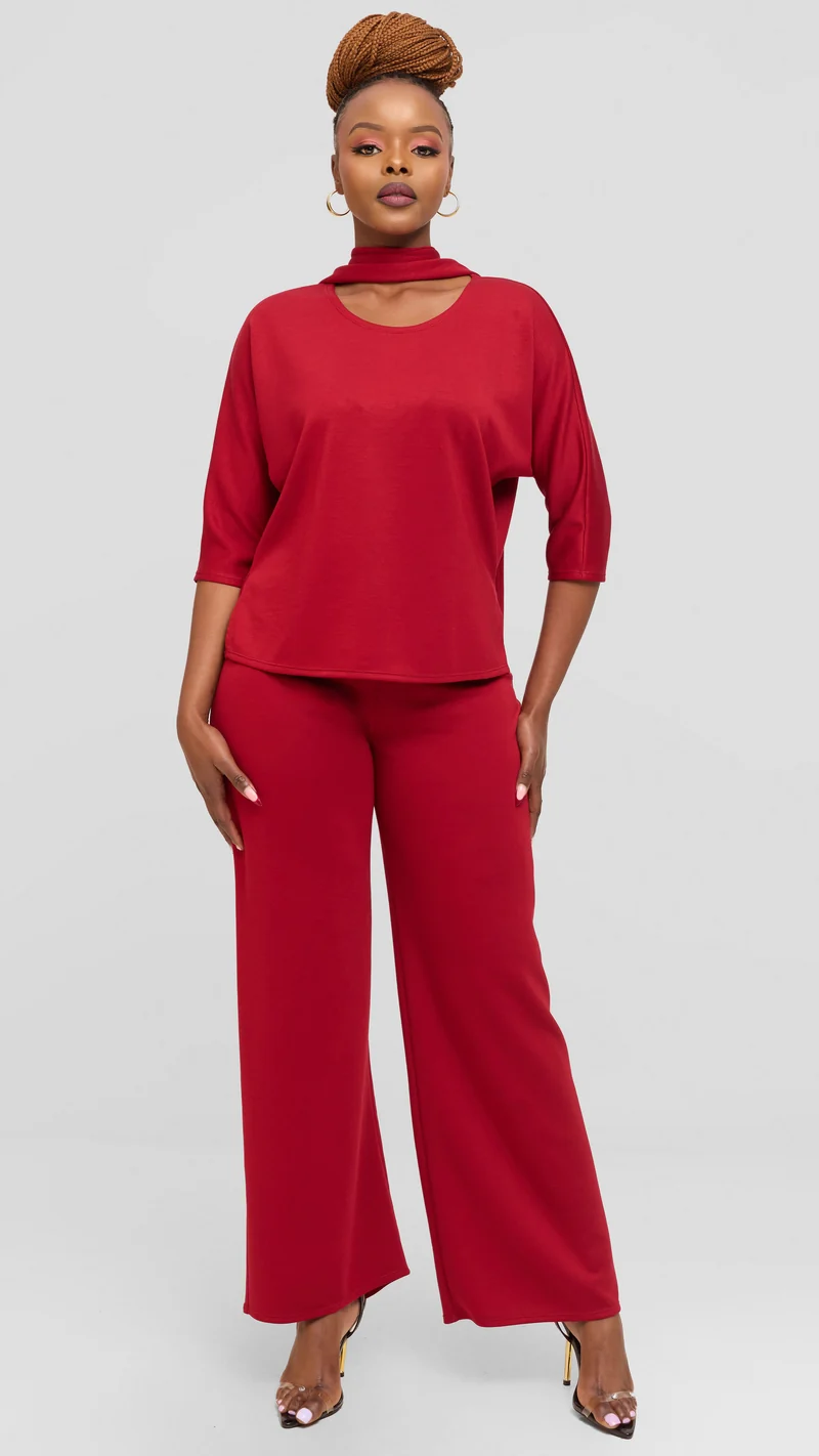 Vivo Front Tie Top in Scuba - Dark Red