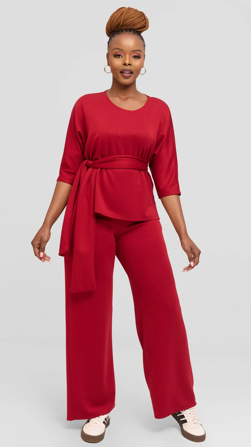 Vivo Front Tie Top in Scuba - Dark Red