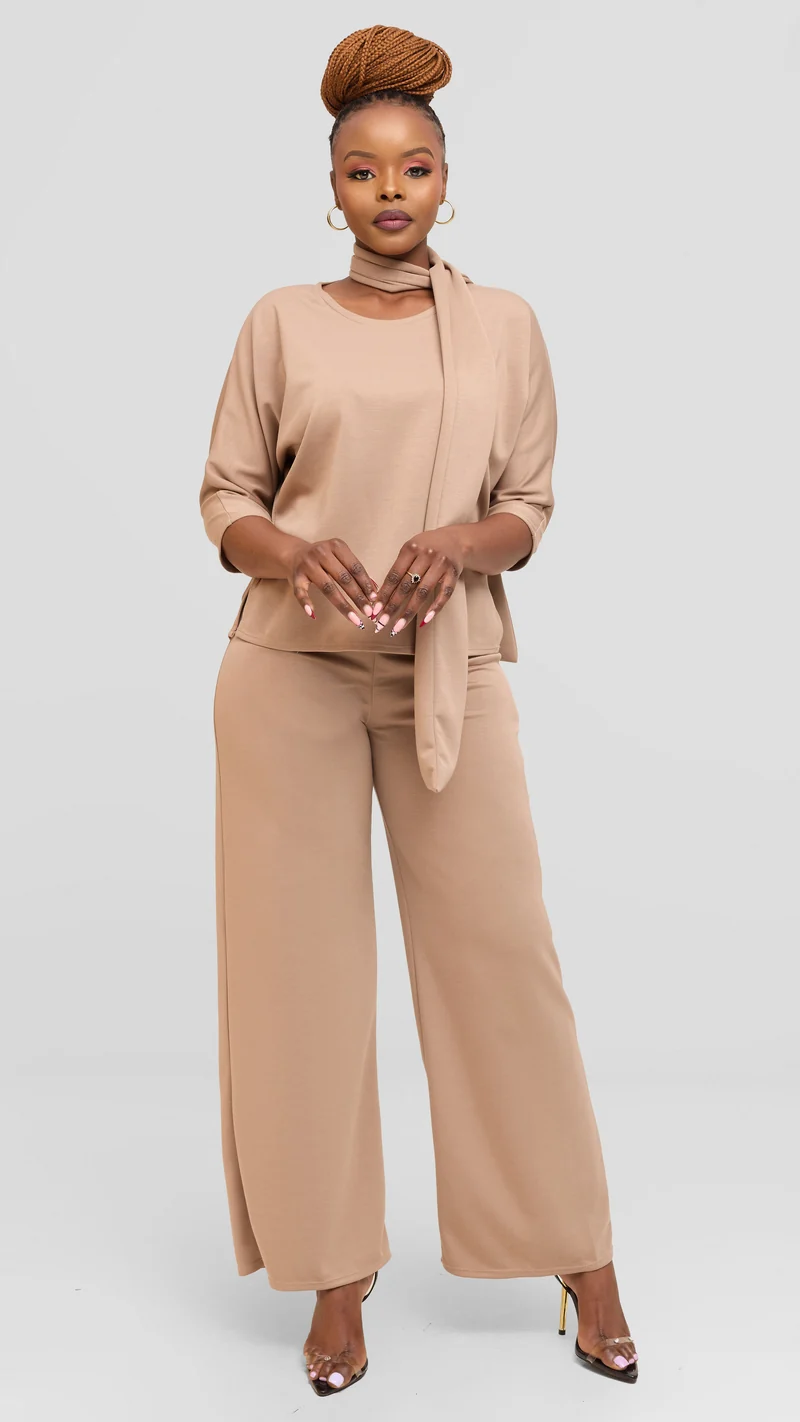 Vivo Front Tie Top in Scuba - Taupe