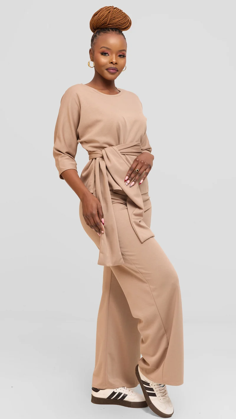 Vivo Front Tie Top in Scuba - Taupe