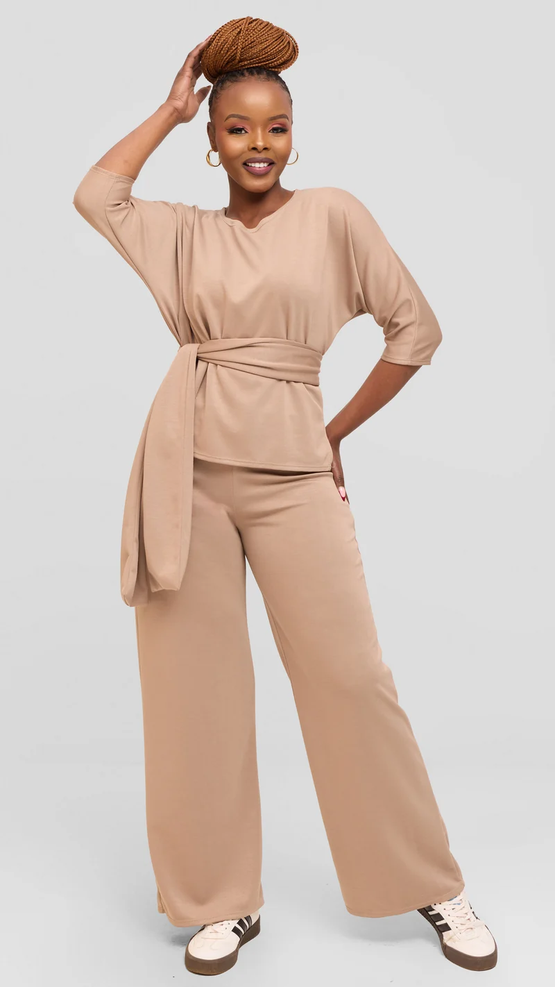 Vivo Front Tie Top in Scuba - Taupe