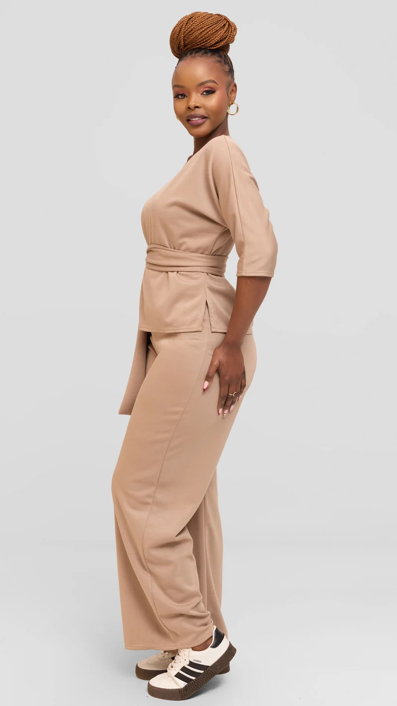 Vivo Front Tie Top in Scuba - Taupe