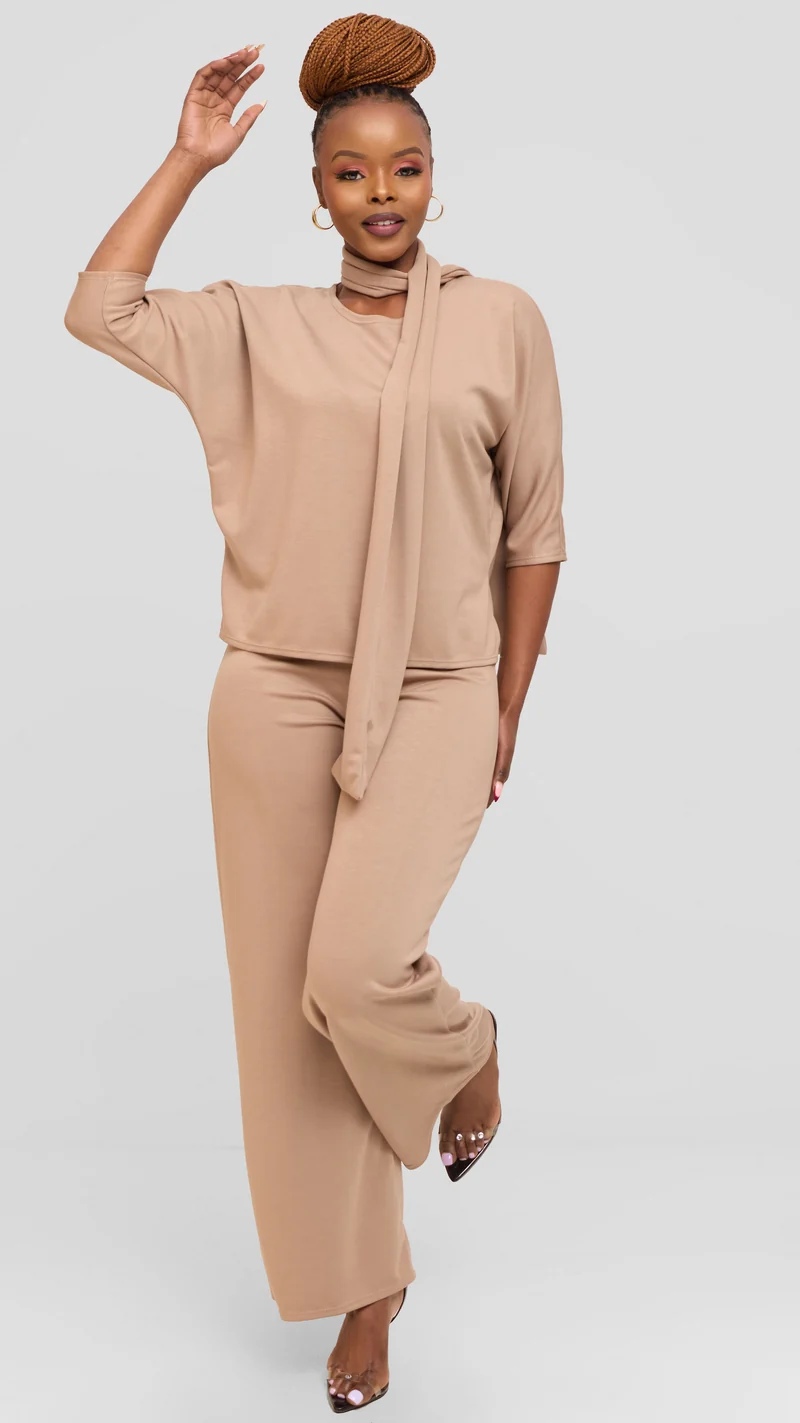 Vivo Front Tie Top in Scuba - Taupe