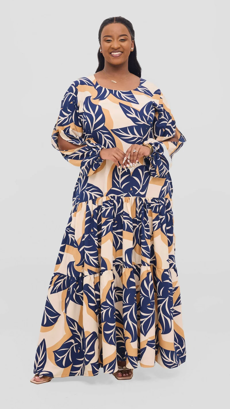 Liliadly Amber Leafy Dress - Blue