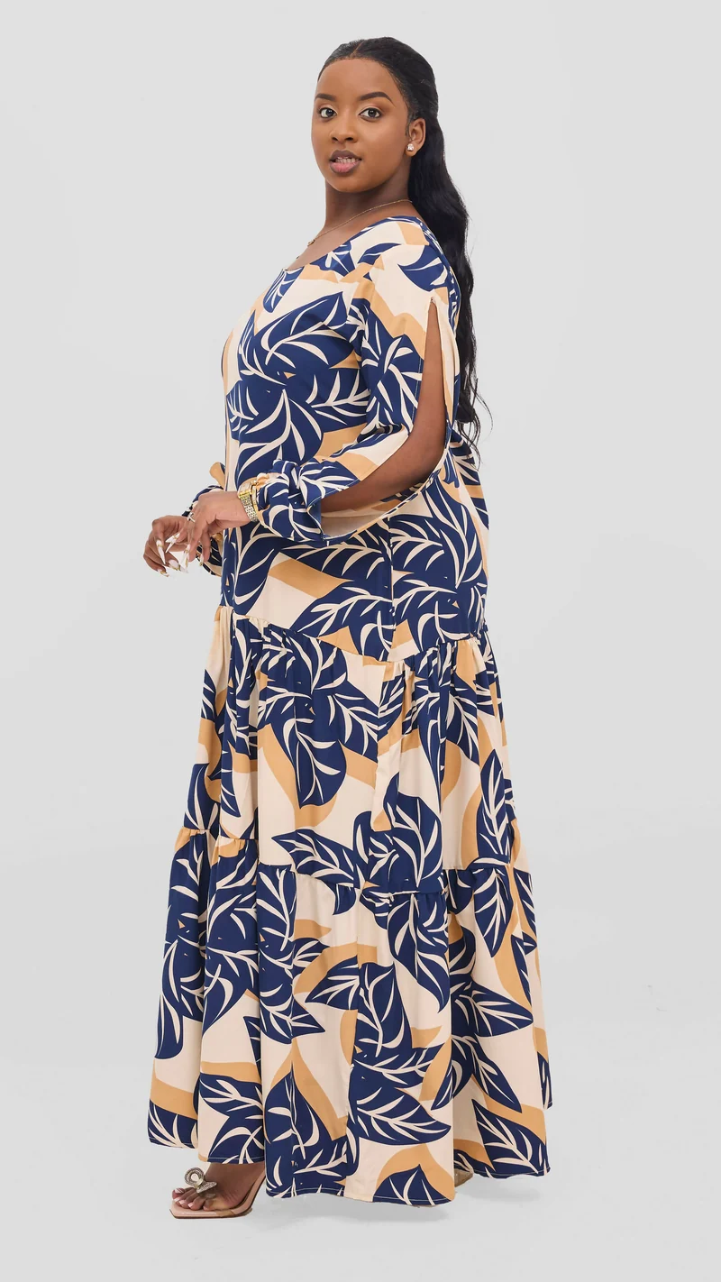 Liliadly Amber Leafy Dress - Blue