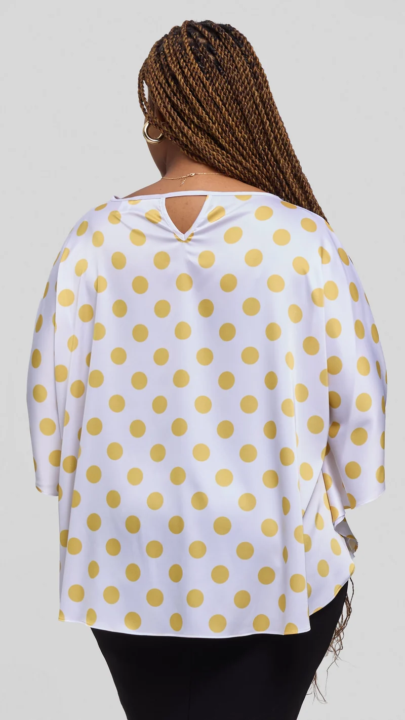 Vivo Keza Circular Loose Top in Satin - White / Yellow Polka Print
