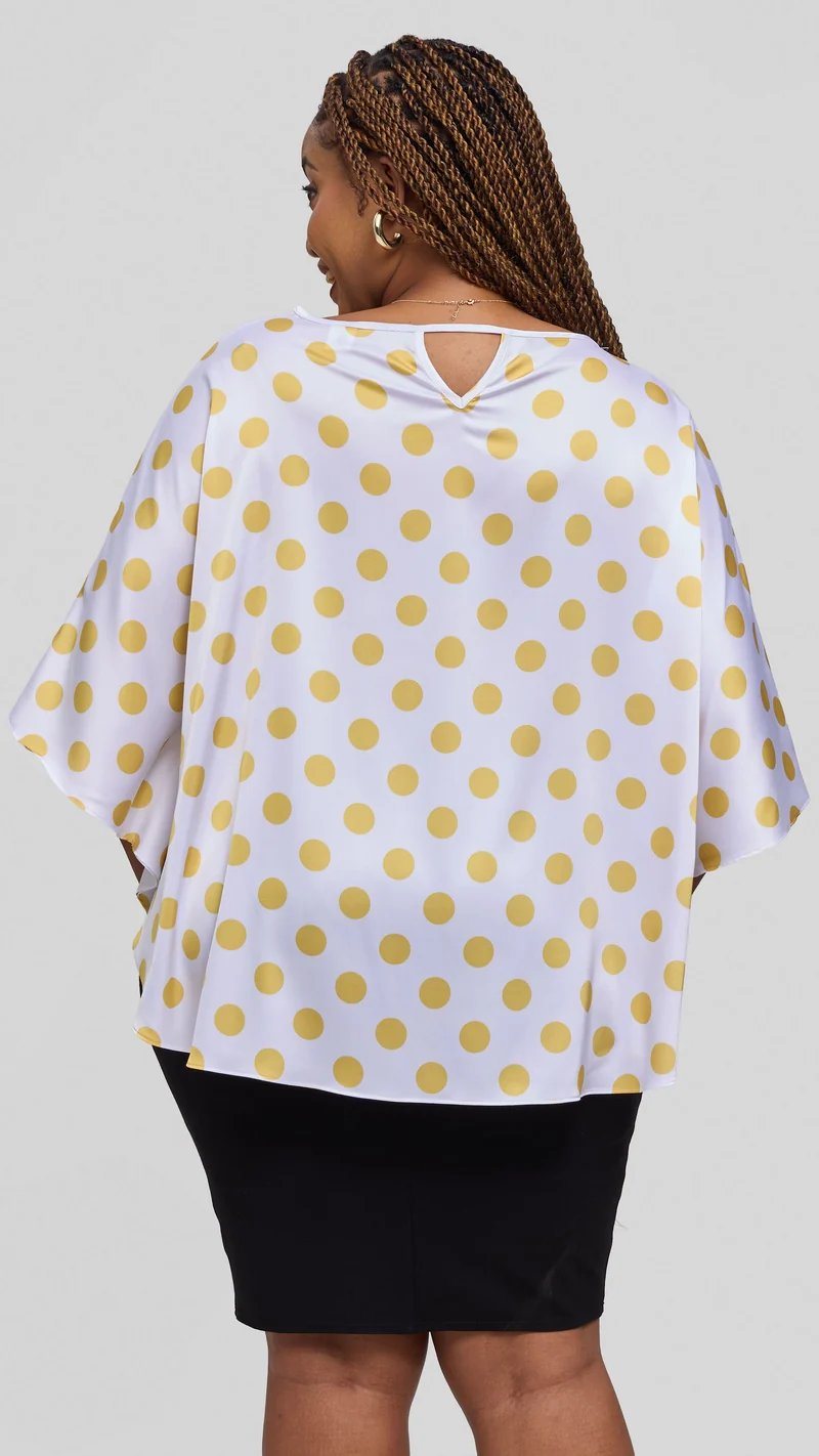 Vivo Keza Circular Loose Top in Satin - White / Yellow Polka Print