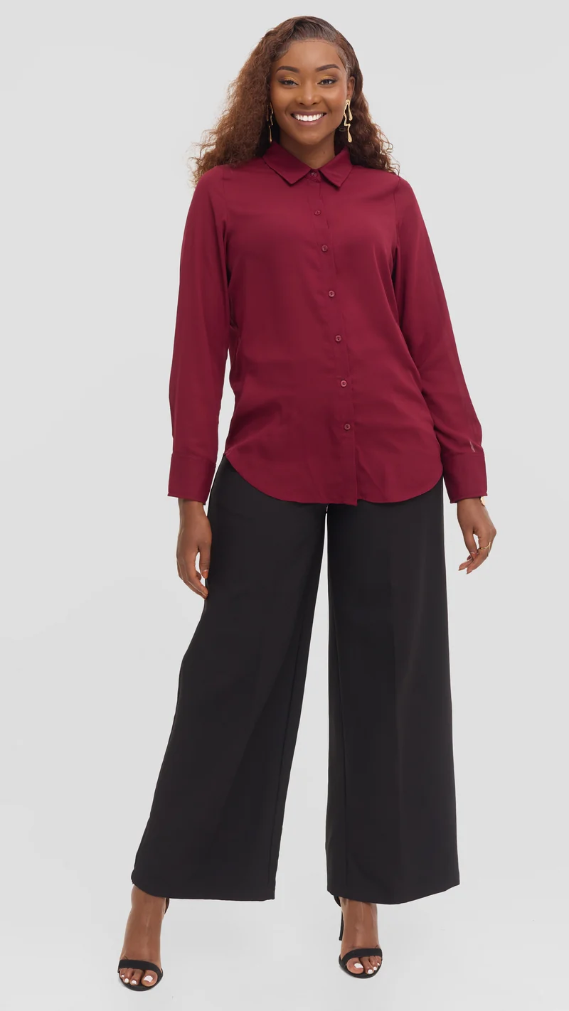 Vivo Button Up Shirt in Chiffon - Maroon