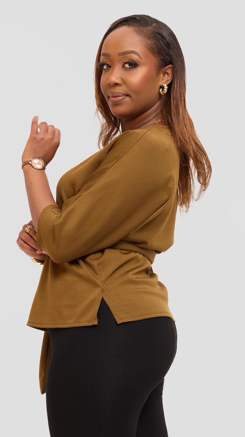 Vivo Front Tie Top in Scuba - Olive