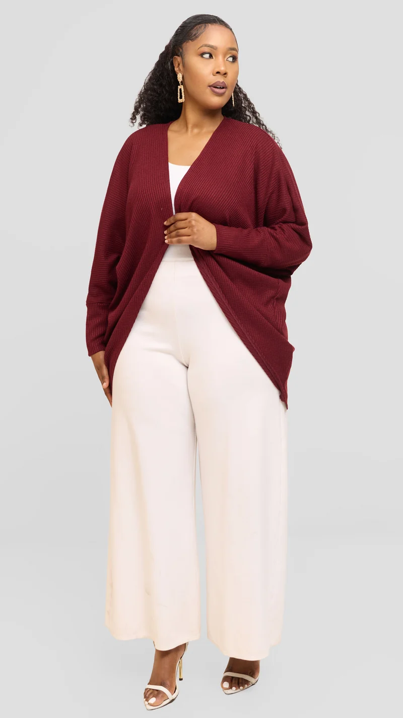 Vivo Butterfly Kimono in Rib Sweater - Maroon