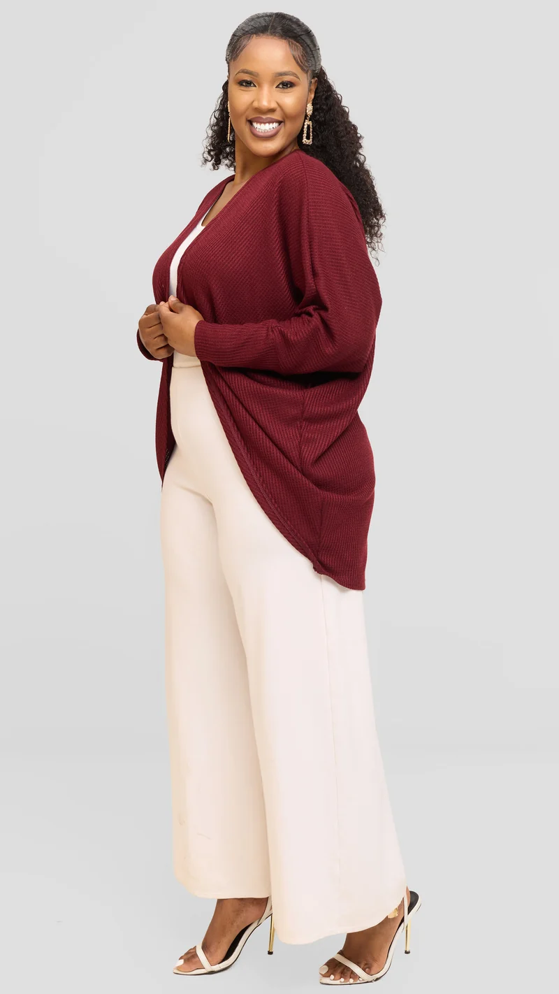 Vivo Butterfly Kimono in Rib Sweater - Maroon