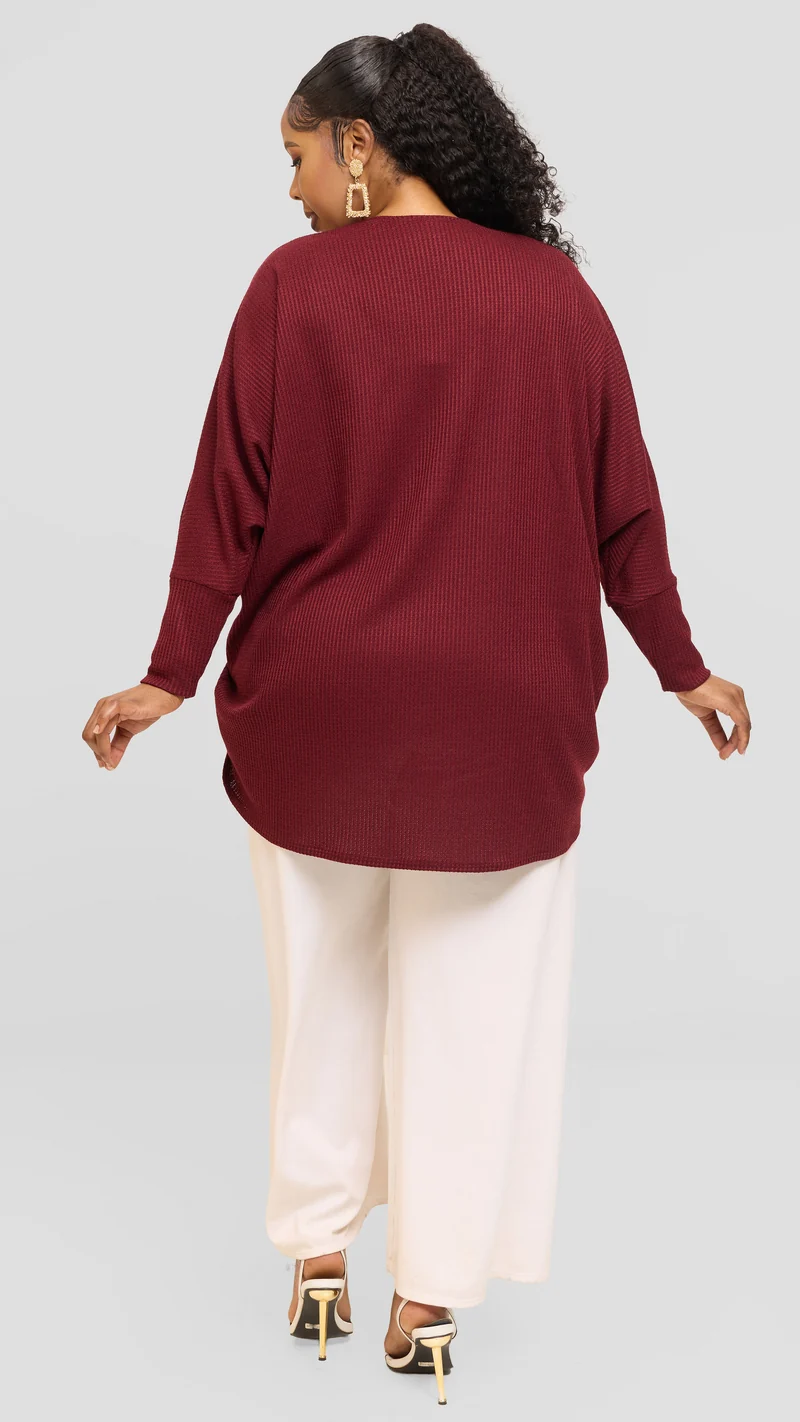 Vivo Butterfly Kimono in Rib Sweater - Maroon