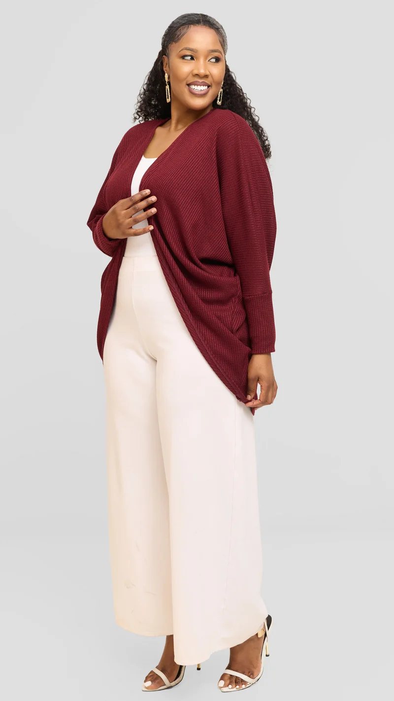 Vivo Butterfly Kimono in Rib Sweater - Maroon