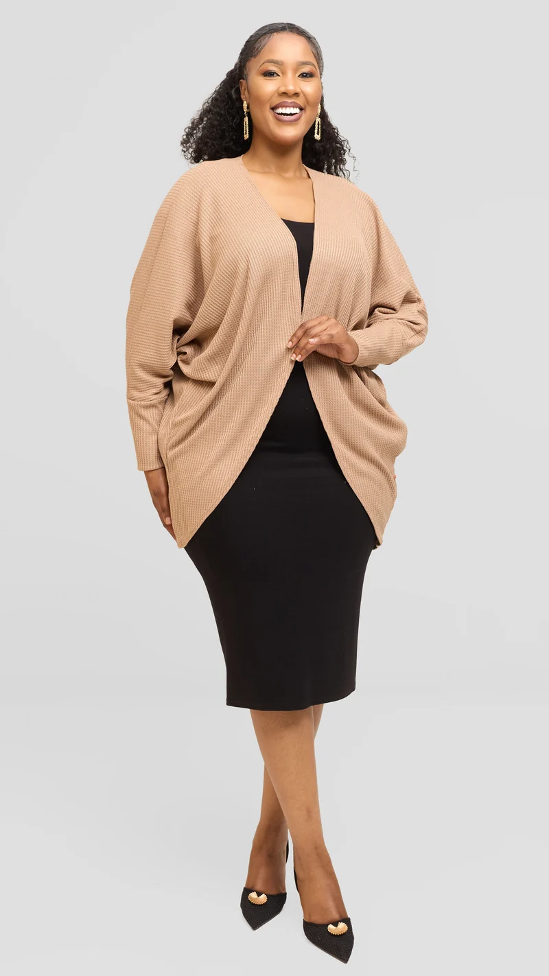 Vivo Butterfly Kimono in Rib Sweater - Taupe