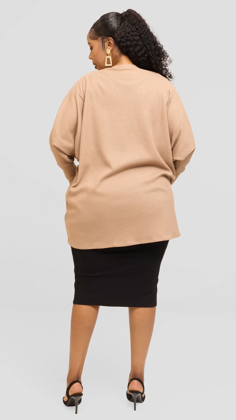 Vivo Butterfly Kimono in Rib Sweater - Taupe