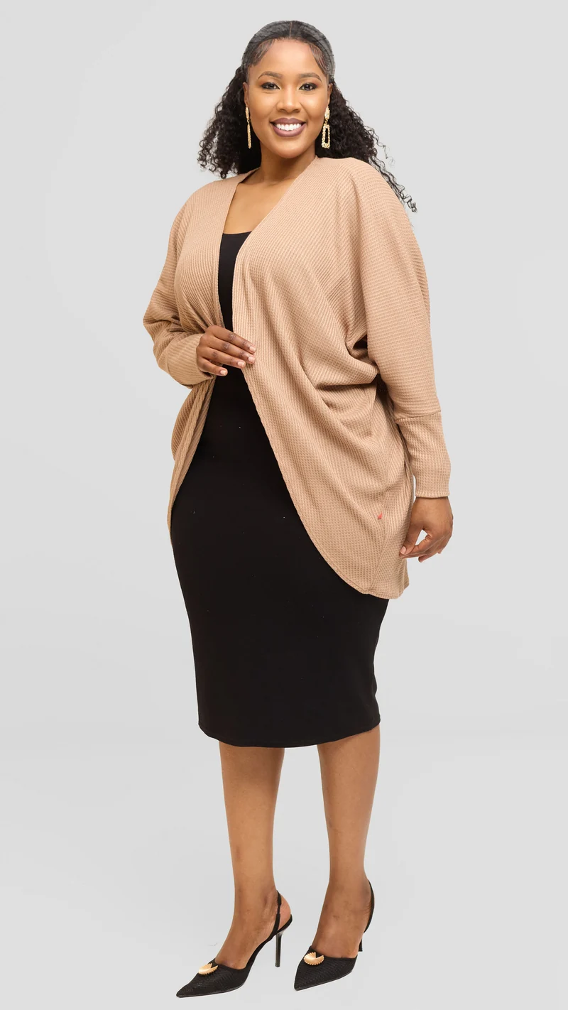 Vivo Butterfly Kimono in Rib Sweater - Taupe