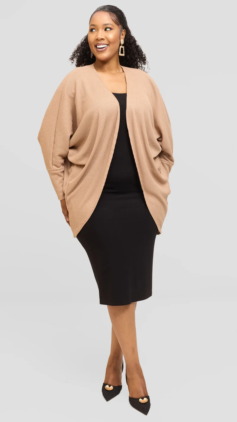Vivo Butterfly Kimono in Rib Sweater - Taupe