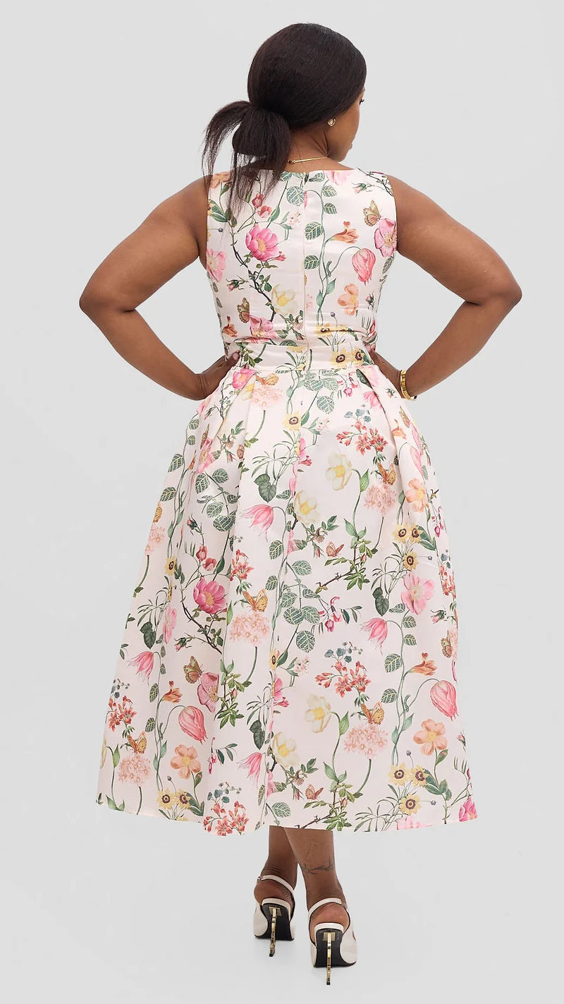 The Fashion Frenzy Liora Garden Midi Dress - Cream Print