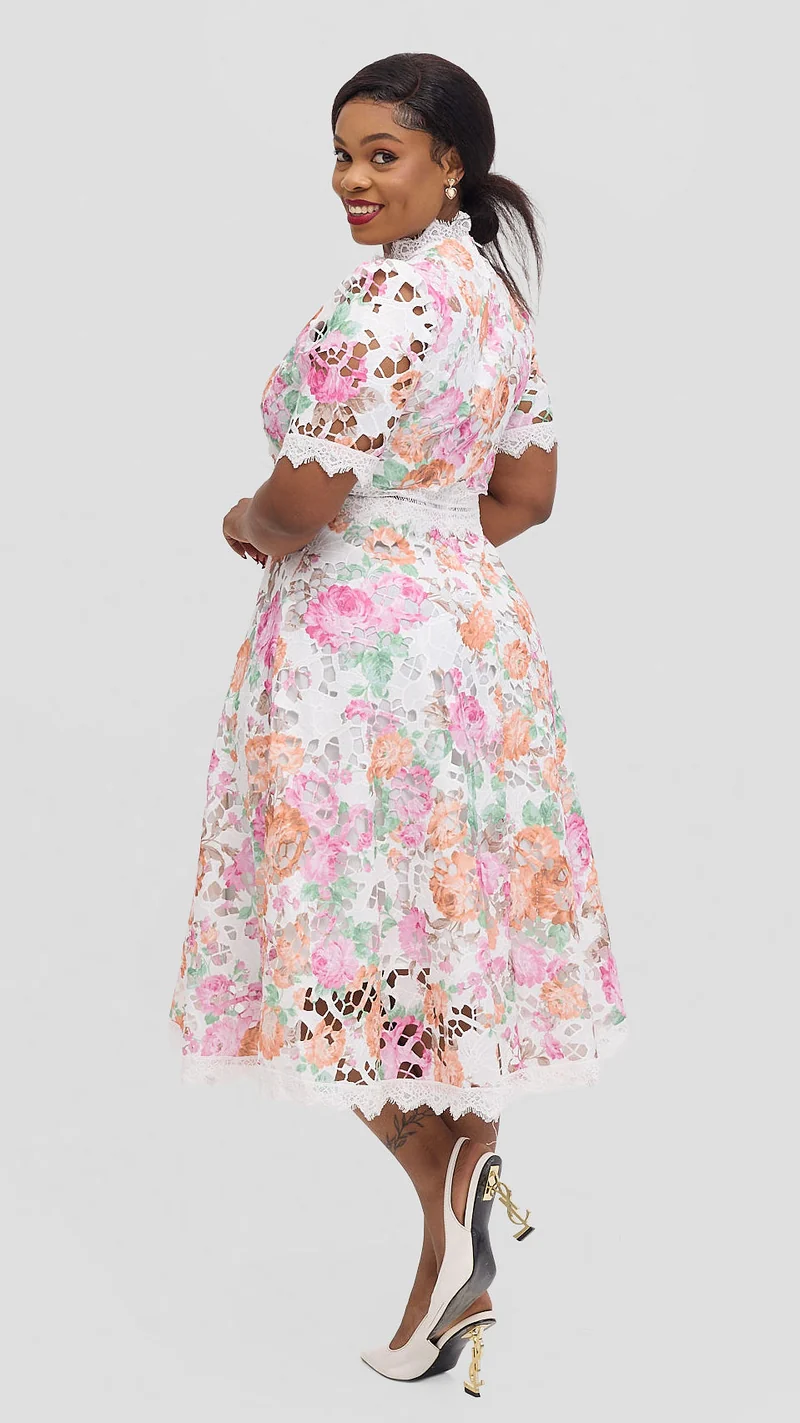 The Fashion Frenzy Eliana Floral Lace Dress - White Print