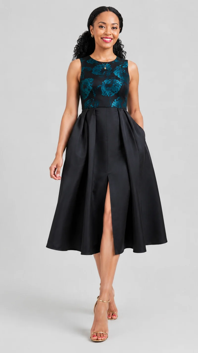 The Fashion Frenzy Midnight Bloom Midi Skater - Black