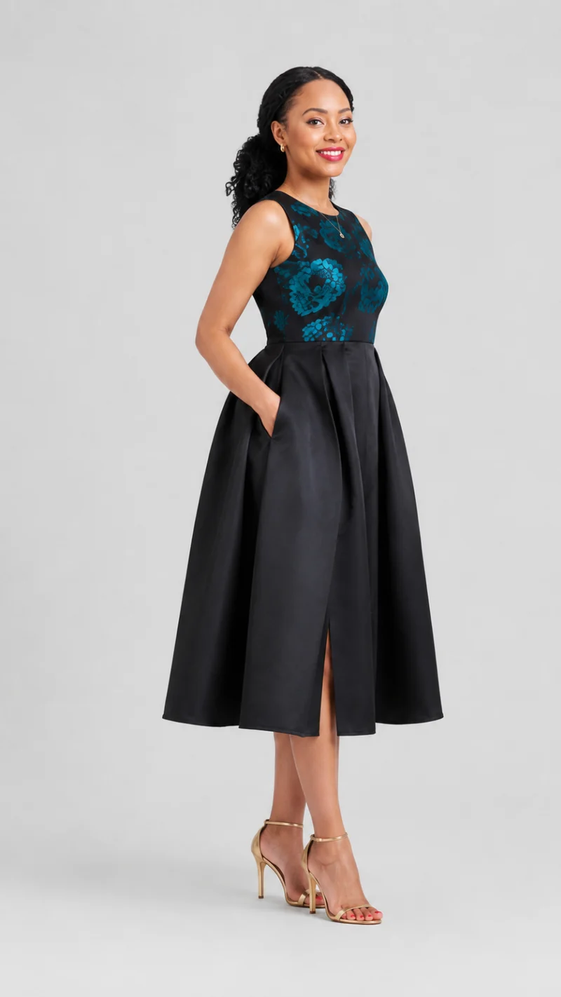 The Fashion Frenzy Midnight Bloom Midi Skater - Black