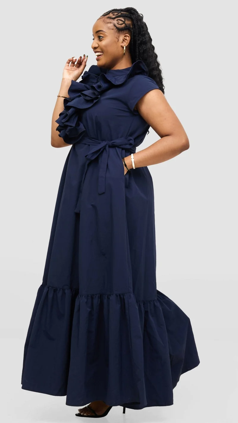 Magali Designs Curvy Plus Size Cascade Dress - Navy Blue