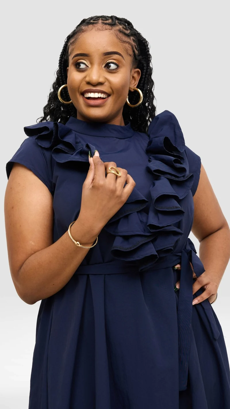 Magali Designs Curvy Plus Size Cascade Dress - Navy Blue