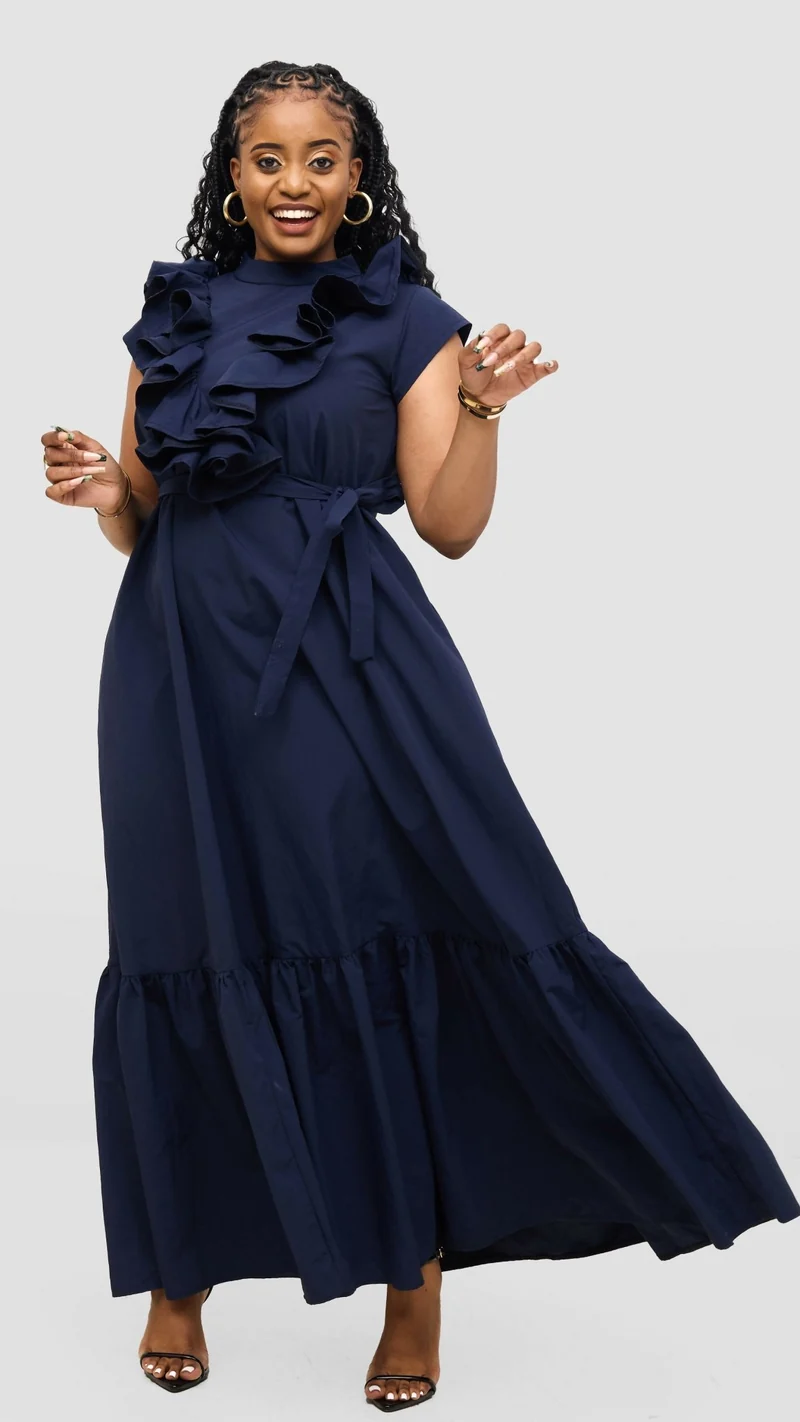 Magali Designs Curvy Plus Size Cascade Dress - Navy Blue