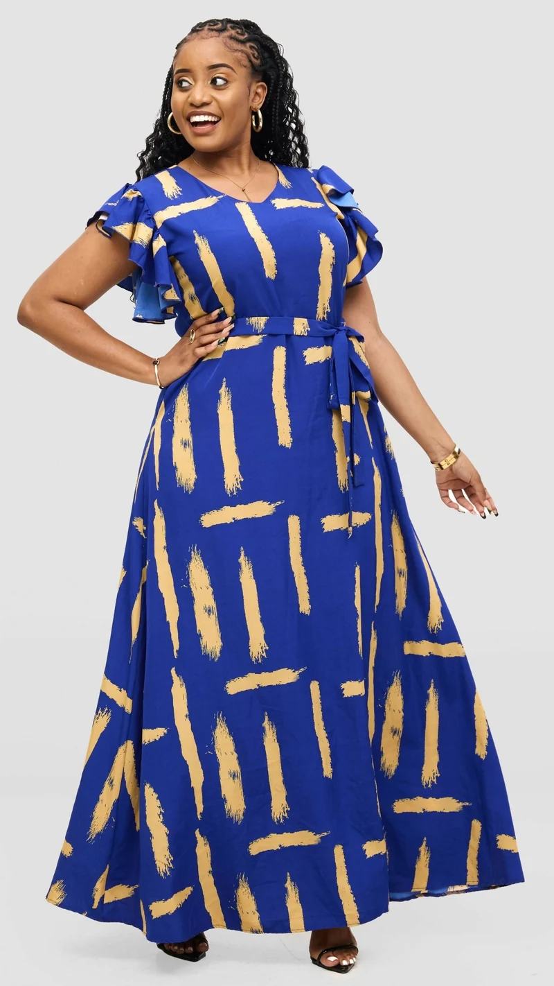 Magali Designs Curvy Plus Size Siena Dress - Royal Blue Print
