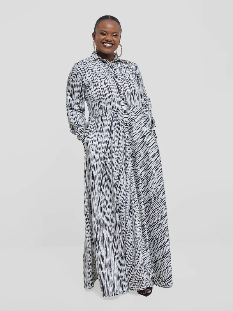 Silk House Collection Waridi Dress - Black / White Stripe