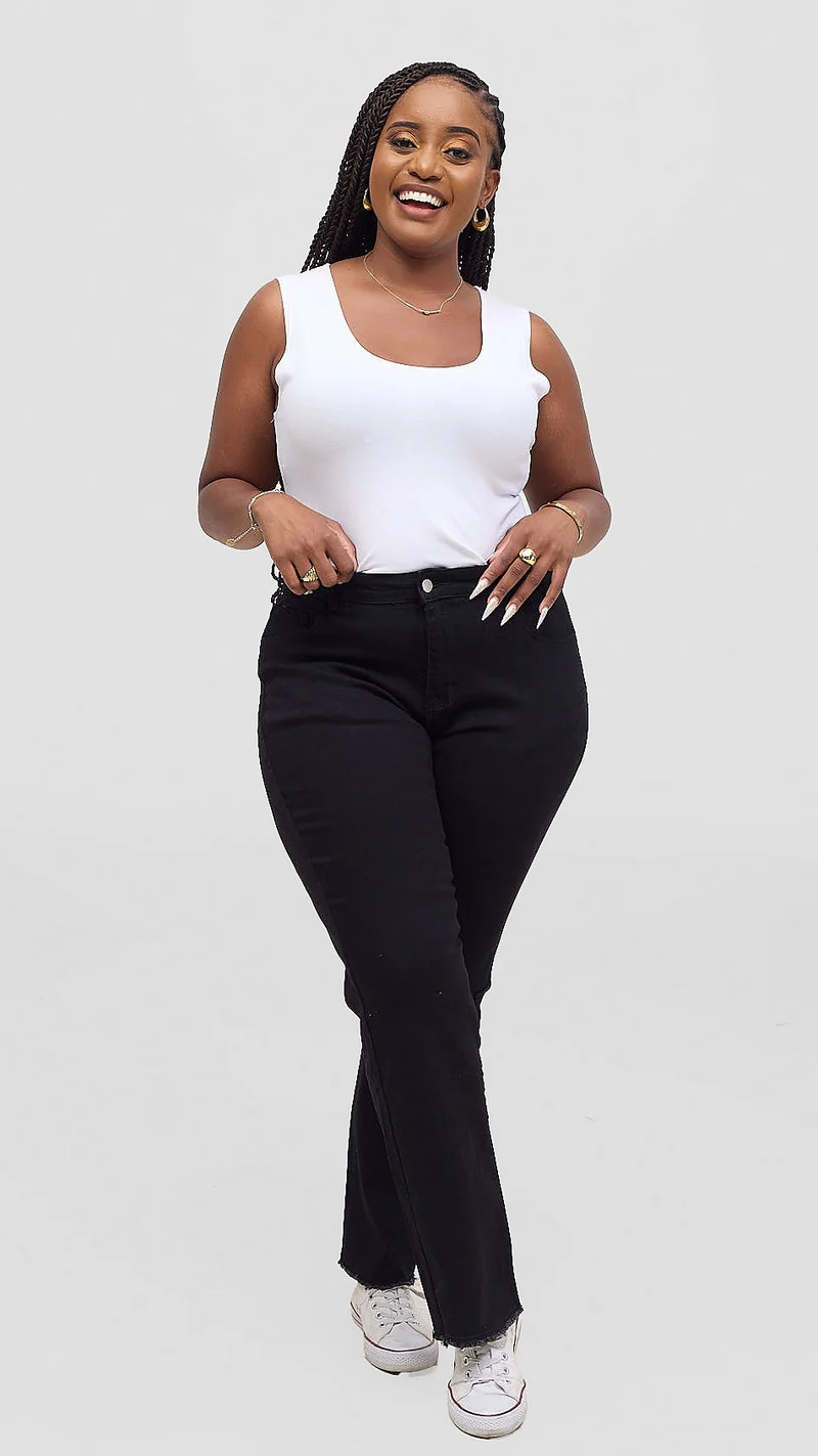The Fashion Frenzy Kaya Fray Detail Straight Jean – Black