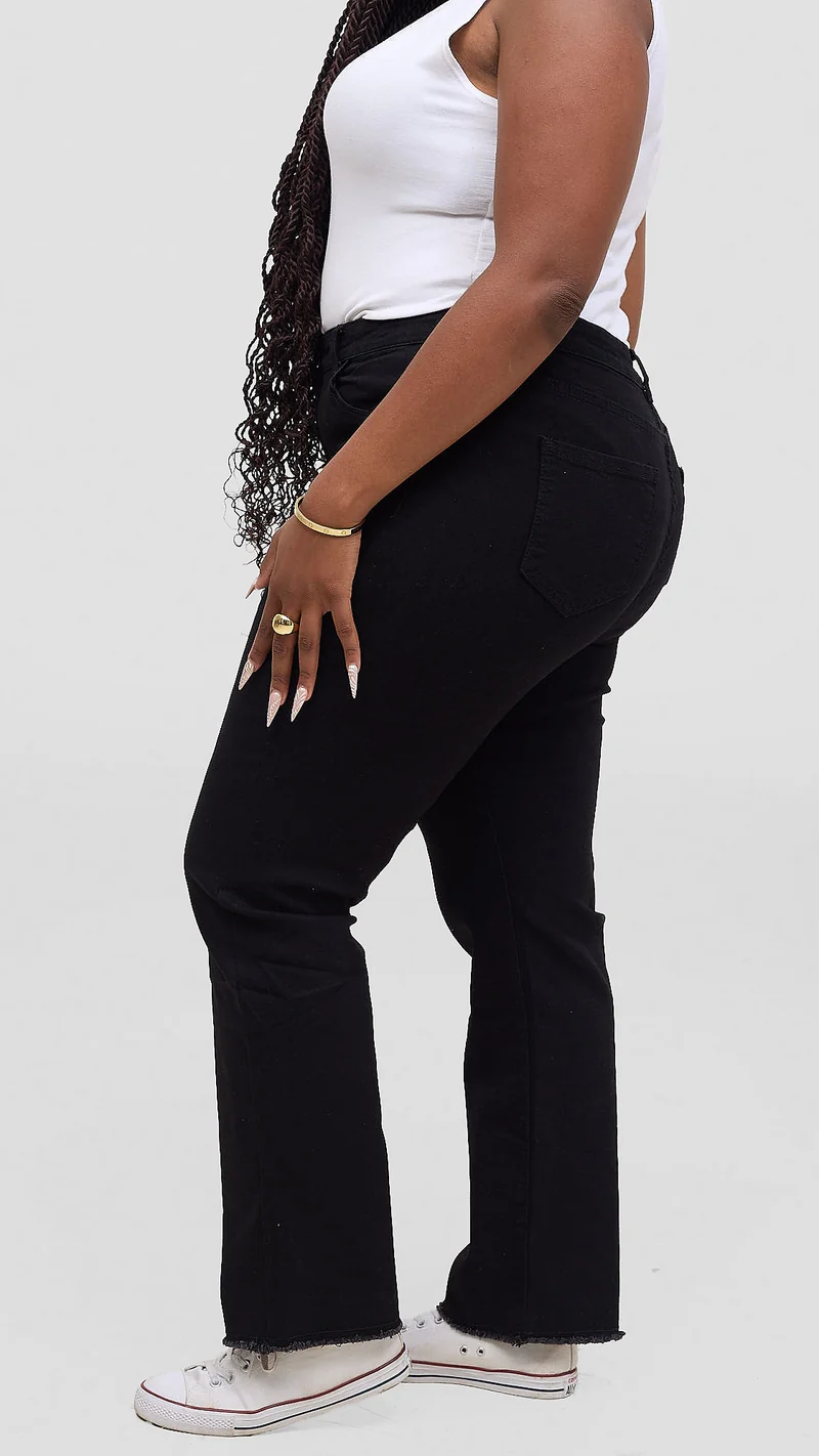 The Fashion Frenzy Kaya Fray Detail Straight Jean – Black
