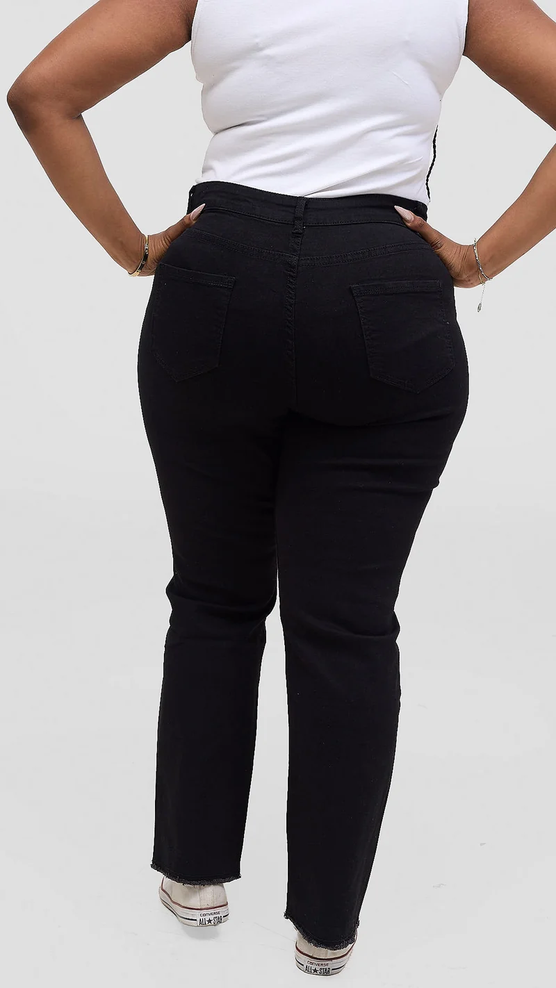 The Fashion Frenzy Kaya Fray Detail Straight Jean – Black