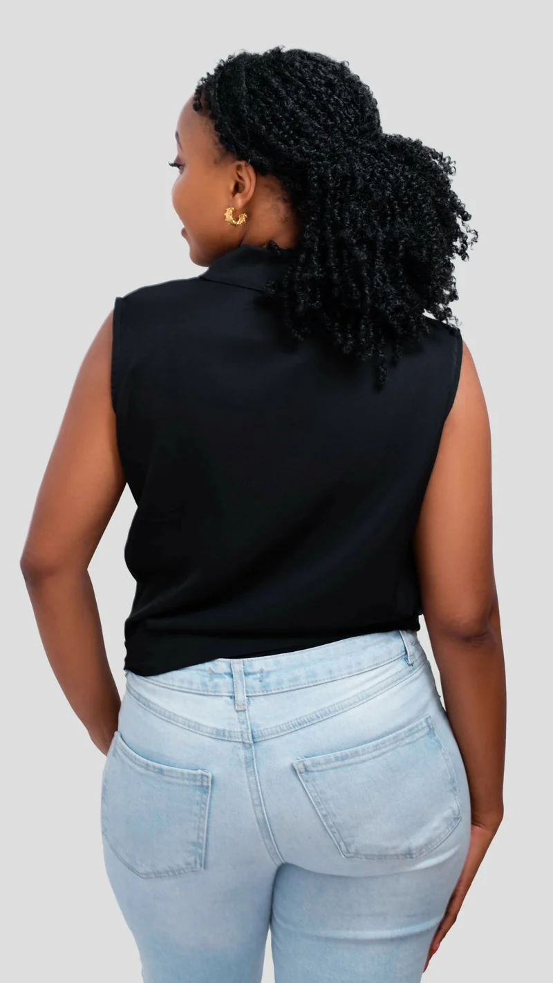 The Fashion Frenzy V-Neck Blouse Top - Black