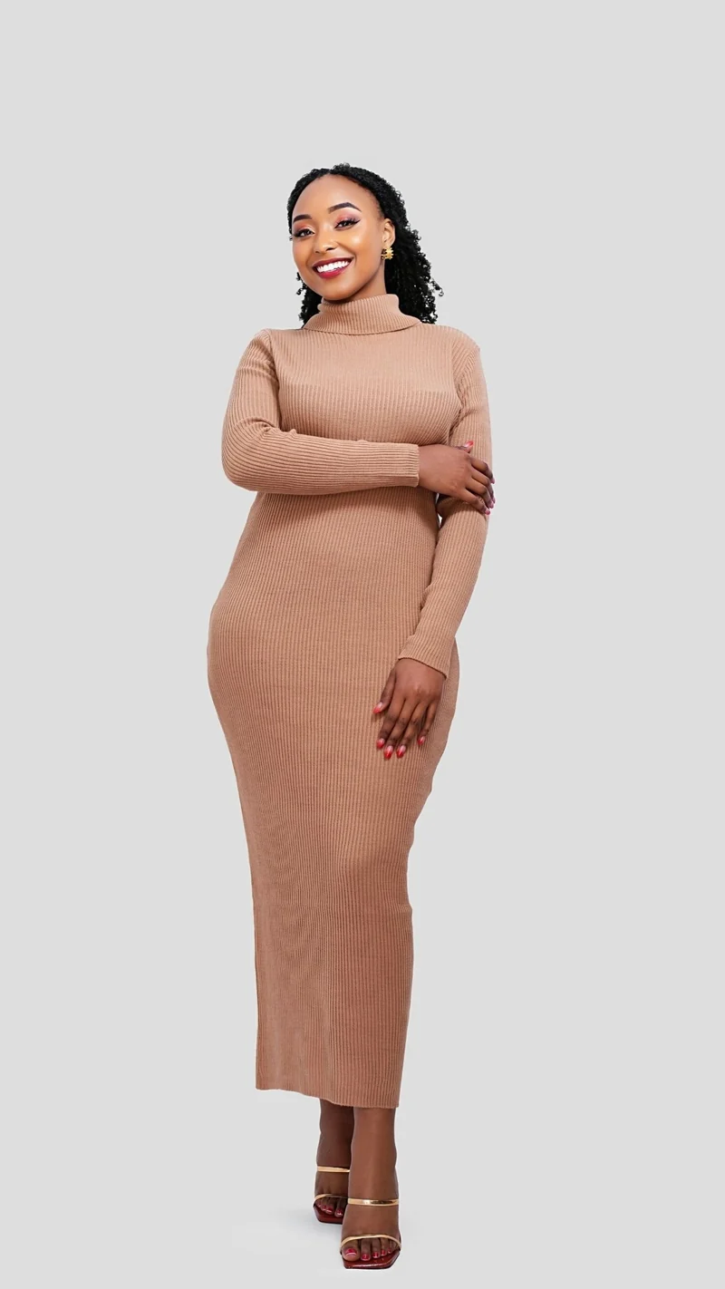 The Fashion Frenzy Pollneck Bodycon - Khaki