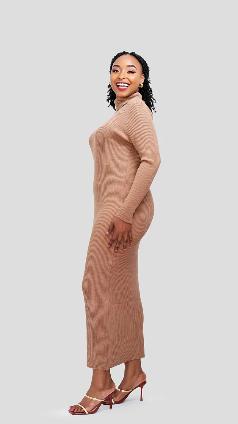 The Fashion Frenzy Pollneck Bodycon - Khaki