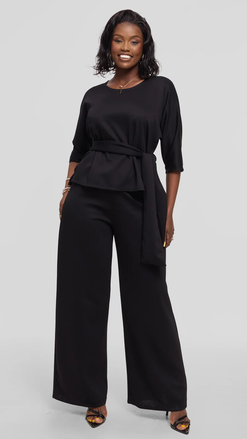 Vivo Front Tie Top in Scuba - Black