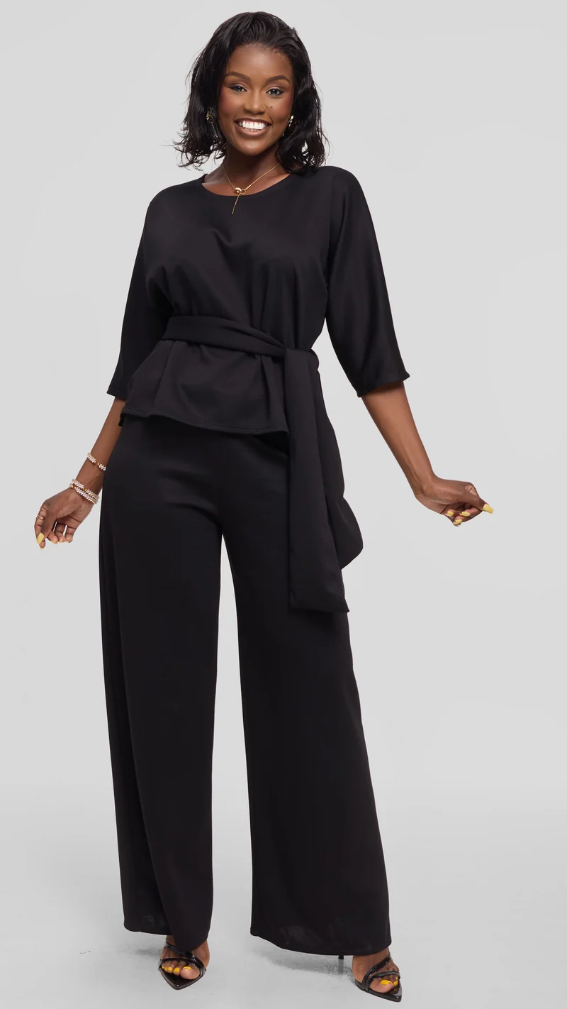 Vivo Front Tie Top in Scuba - Black